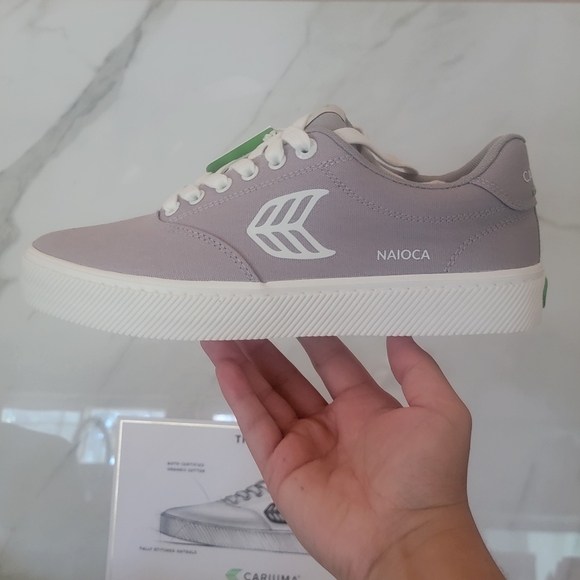 CARIUMA Naioca Light Grey Canvas Off-white Logo Sneakers - Picture 1 of 8